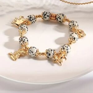 Bracelet 18kt gold plated animal charm beaded  stretch high fadhion bracelet